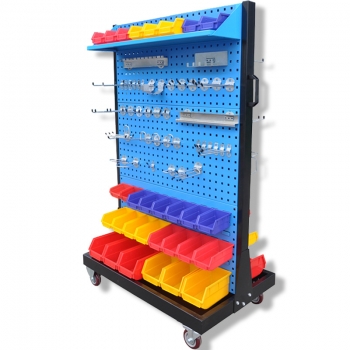 双面移动型物料整理架|五金工具架|挂板工具架|多功能物料整理架|移动孔板货架|工具架