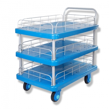 三层护栏式单扶手静音手推车